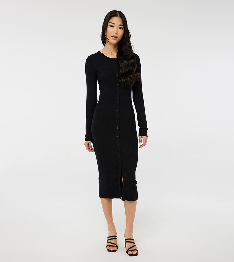 black long sleeve midi dress cocktail & party dresses Salvatore Long Sleeve Midi Dress