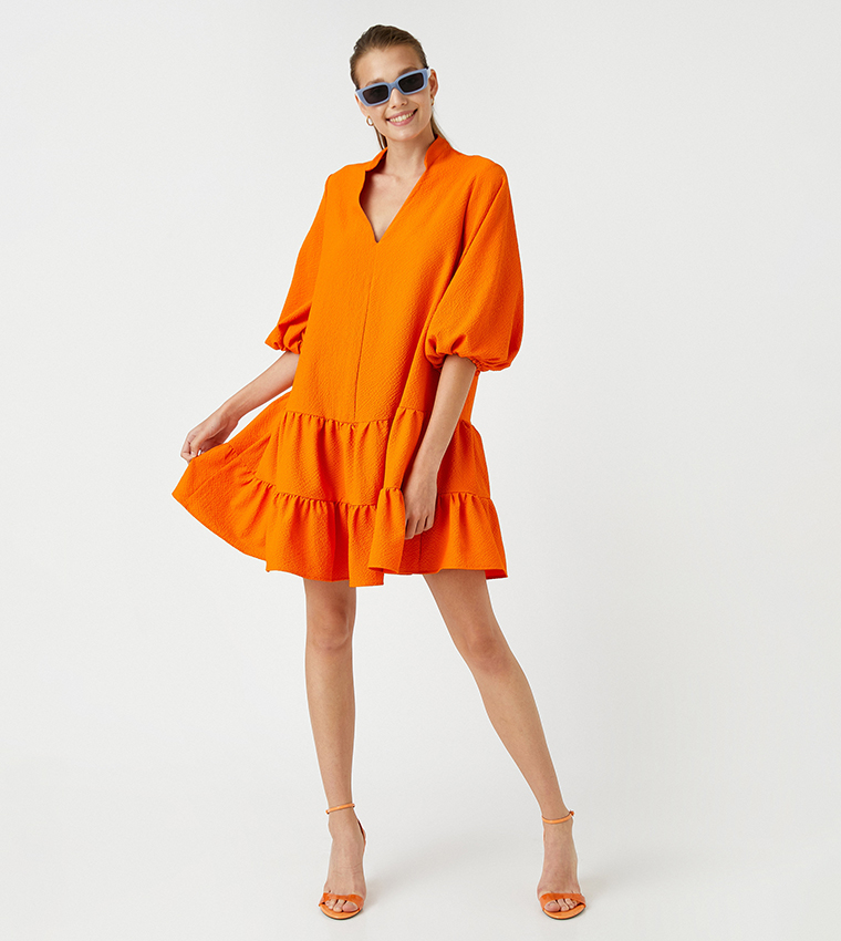 Solid Tiered V-Neck Mini Dress
