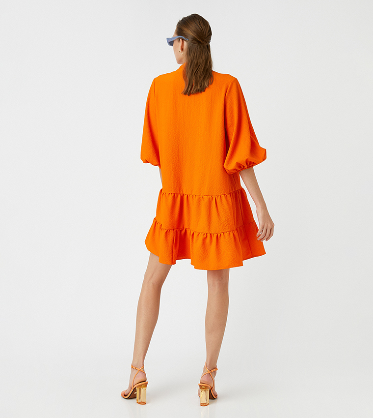 Solid Tiered V-Neck Mini Dress