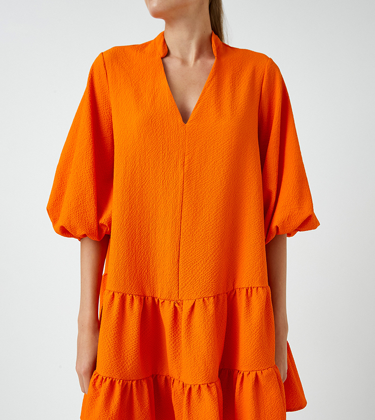 Solid Tiered V-Neck Mini Dress