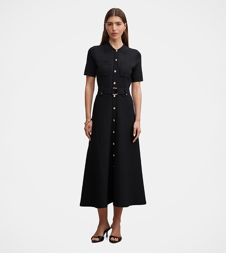 AMY Textured Knit Midi Shirt Dress