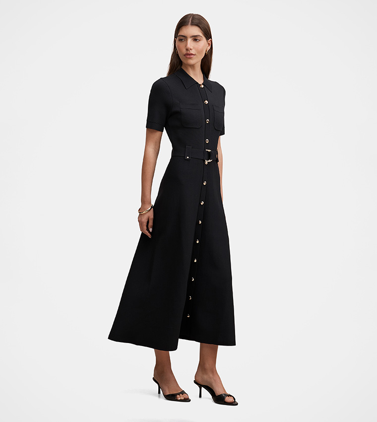 AMY Textured Knit Midi Shirt Dress
