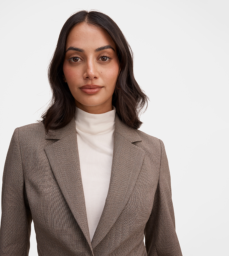 CLEA Checkered Single-Breasted Blazer