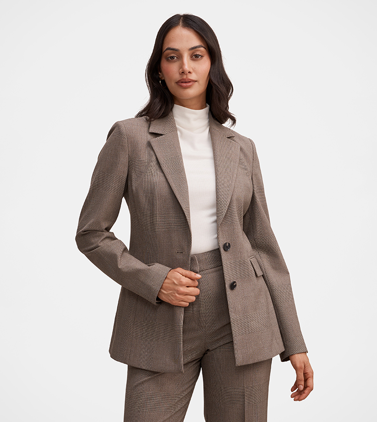CLEA Checkered Single-Breasted Blazer