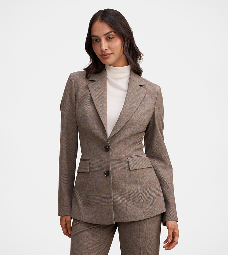 CLEA Checkered Single-Breasted Blazer