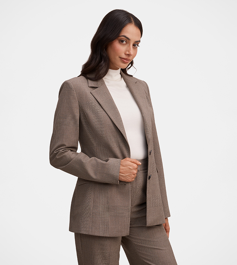 CLEA Checkered Single-Breasted Blazer