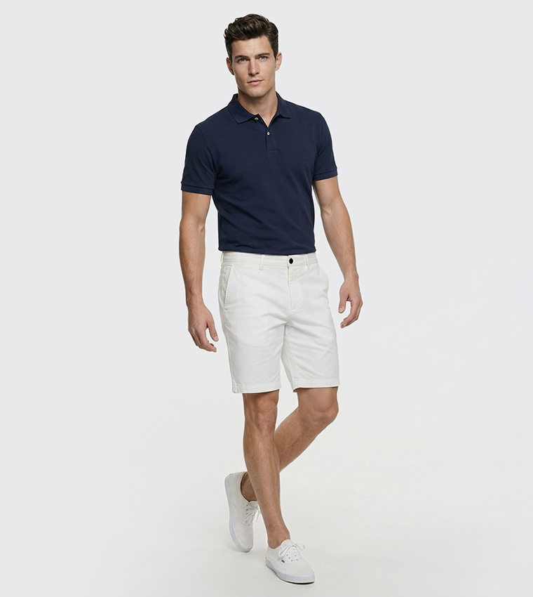 Solid Button Closure Shorts