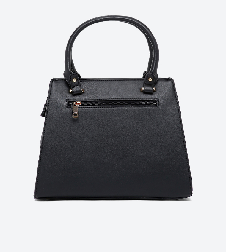 Ladies Handbag With 2 Handles + Detachable Shoulder Strap-Black