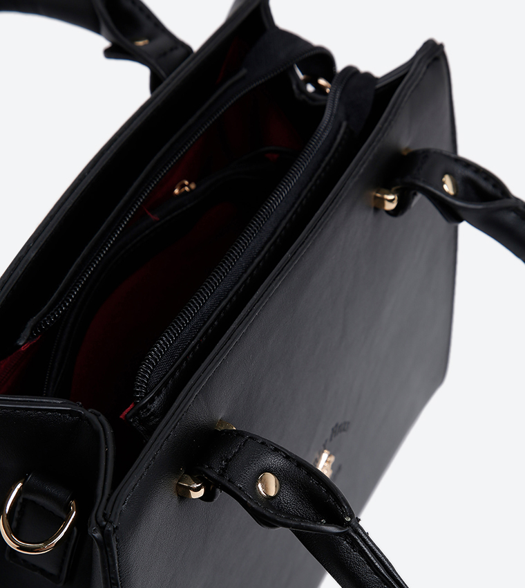 Ladies Handbag With 2 Handles + Detachable Shoulder Strap-Black