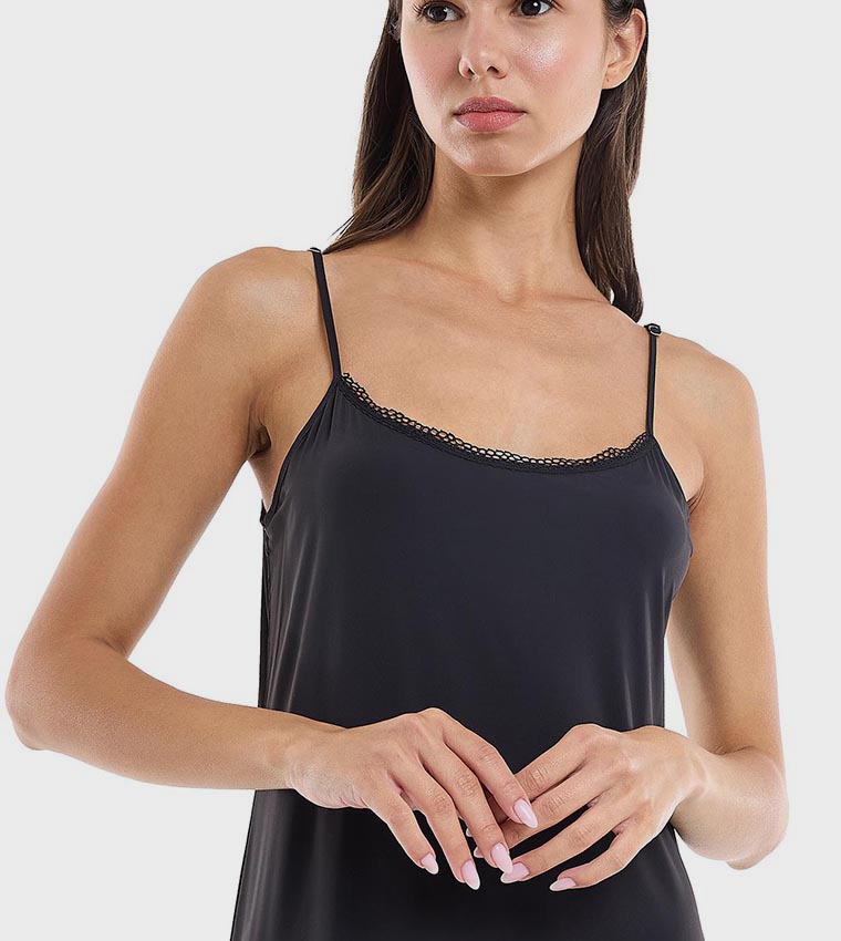 Lace Trim Strappy Nightgown with Scoop Neck