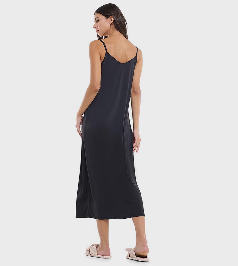 Lace Trim Strappy Nightgown with Scoop Neck