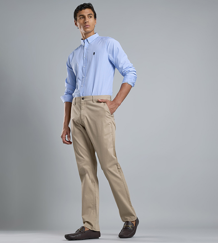 Solid Straight Fit Trousers with Button Closure