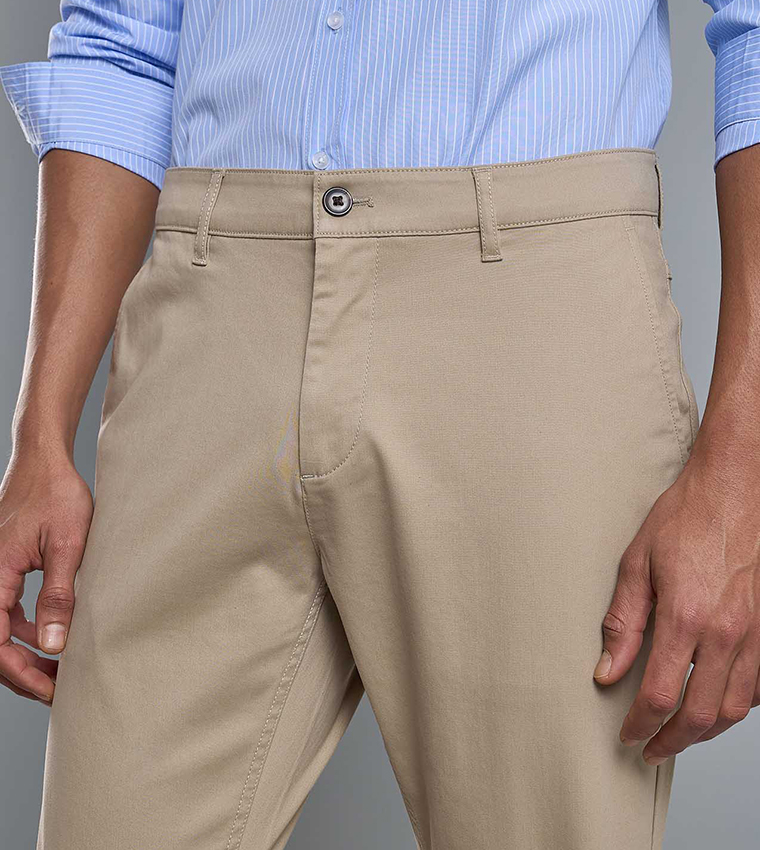 Solid Straight Fit Trousers with Button Closure