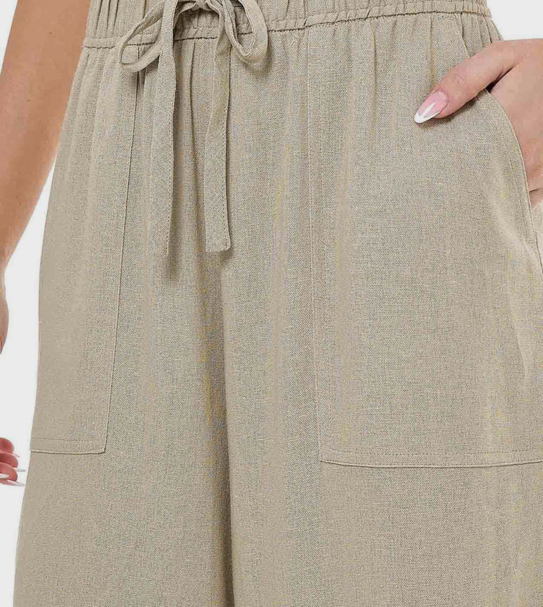 بنطال واسع سادة برباط على الخصر 