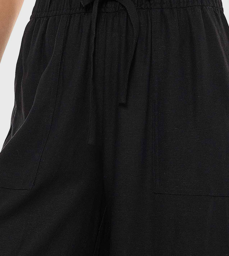 بنطال واسع سادة برباط على الخصر 