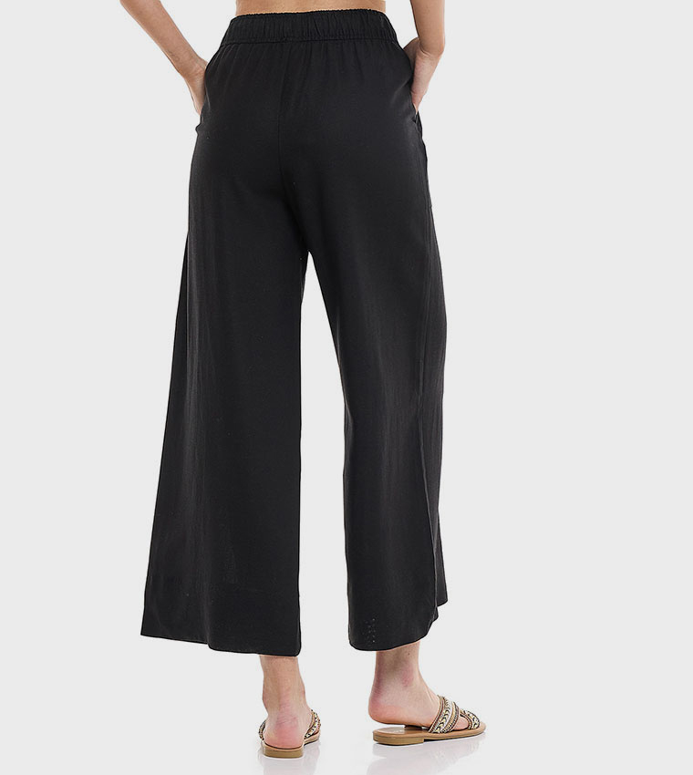 بنطال واسع سادة برباط على الخصر 