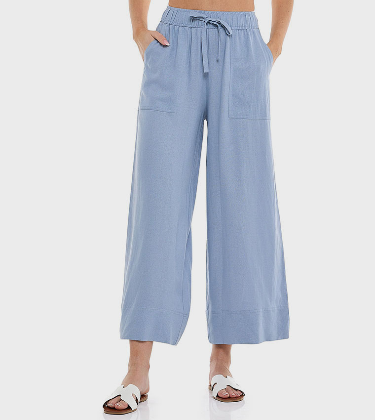 بنطال واسع سادة برباط على الخصر 