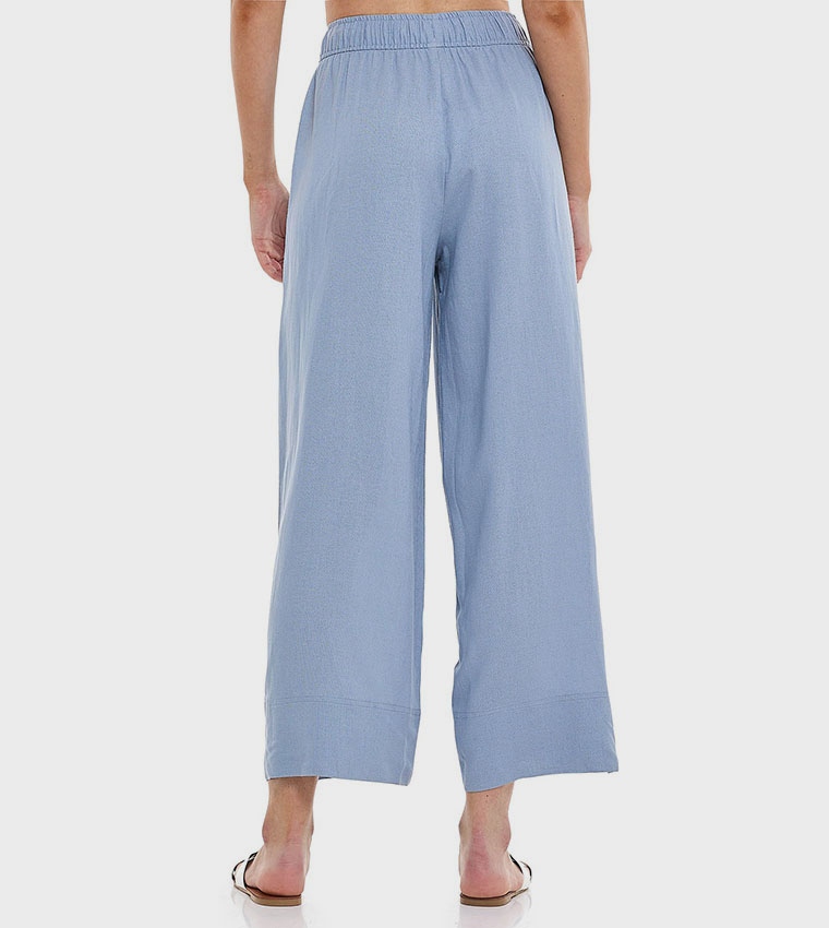 بنطال واسع سادة برباط على الخصر 