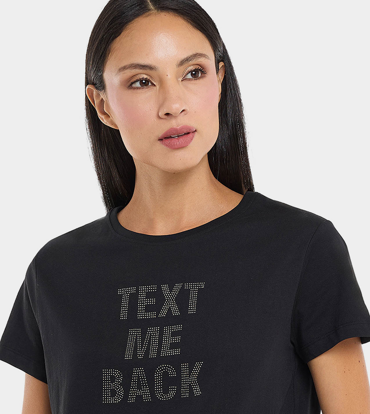 Embellished T-Shirt with Crew Neck and Short Sleeves