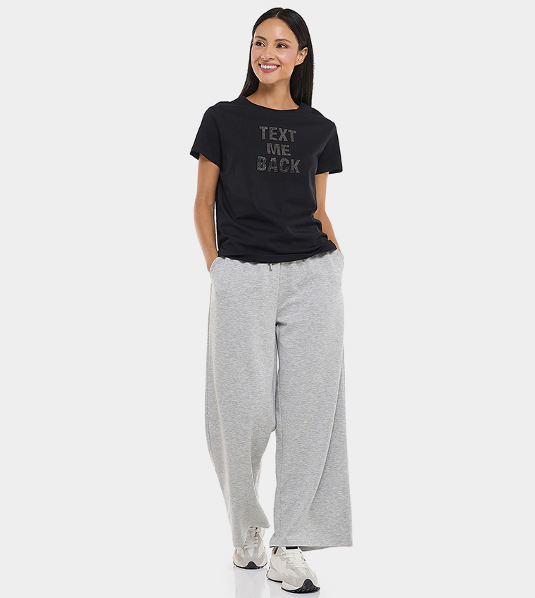 Embellished T-Shirt with Crew Neck and Short Sleeves