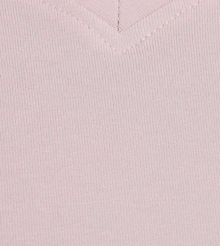 Solid T-Shirt with V-Neck and Short Sleeves