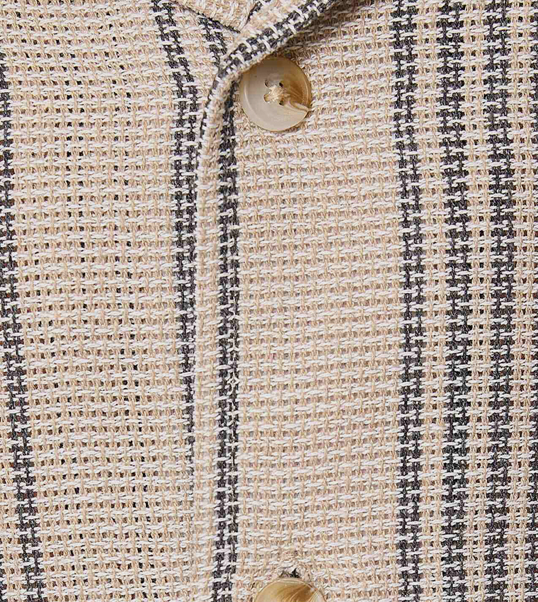 Striped Shirt with Revere Collar and Short Sleeves