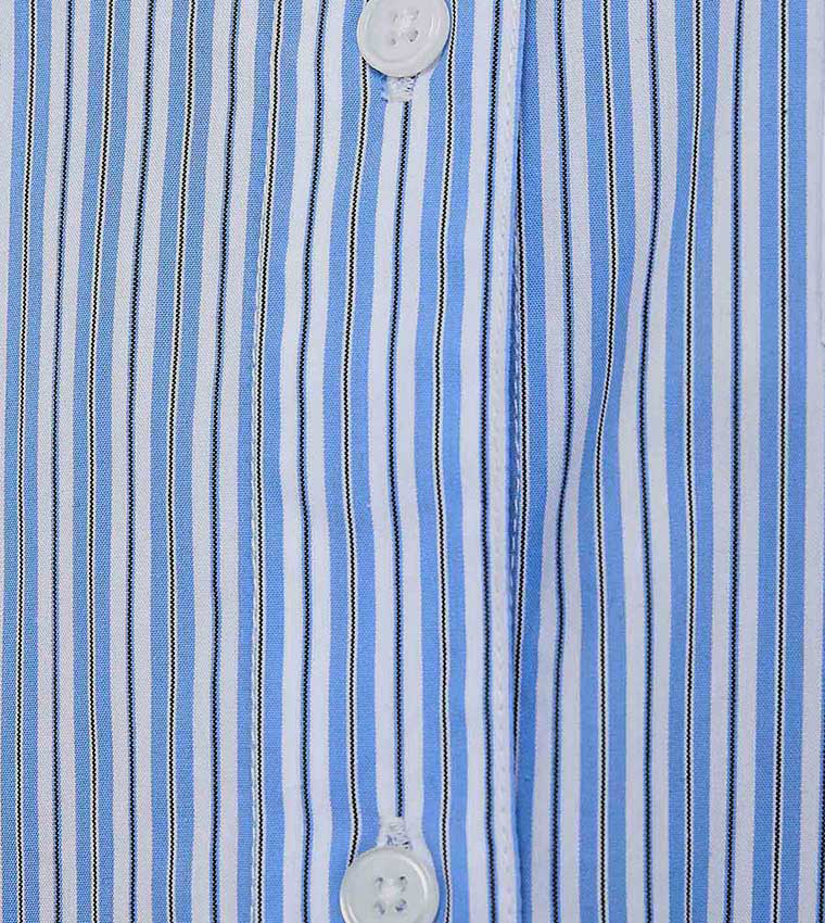 Striped Tunic with Classic Collar and Long Sleeves