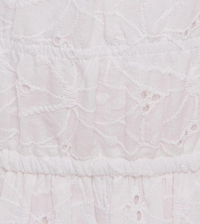 Schiffli Dress with Square Neck and Puff Sleeves