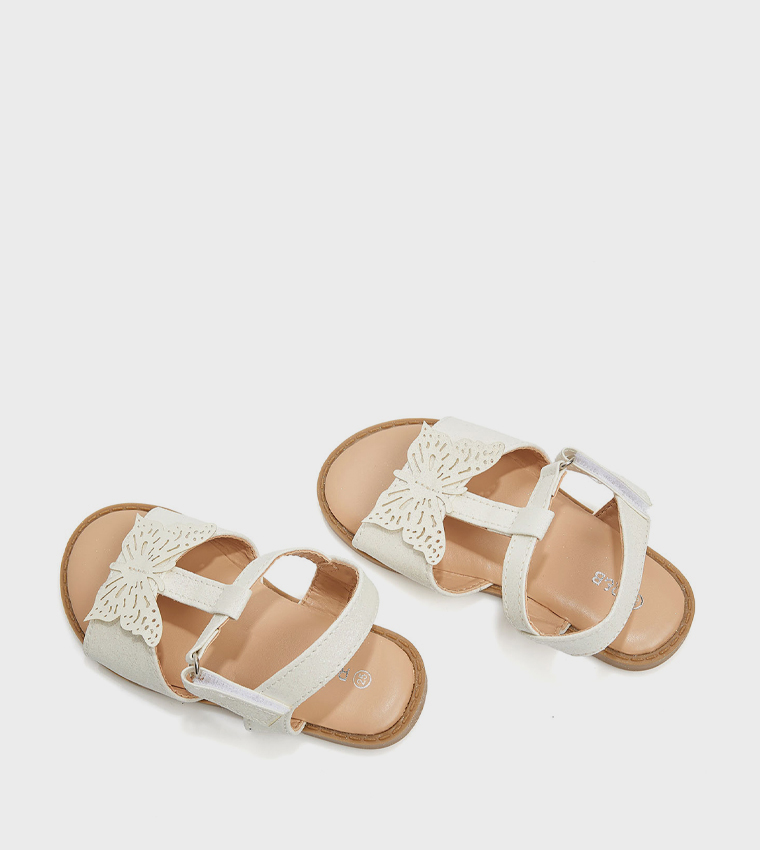 Appliqued Velcro Strap Sandals