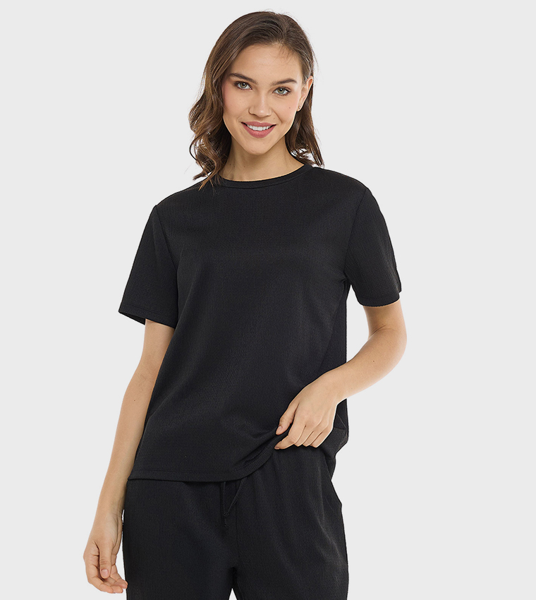 Texture T-Shirt with Crew Neck and Short Sleeves