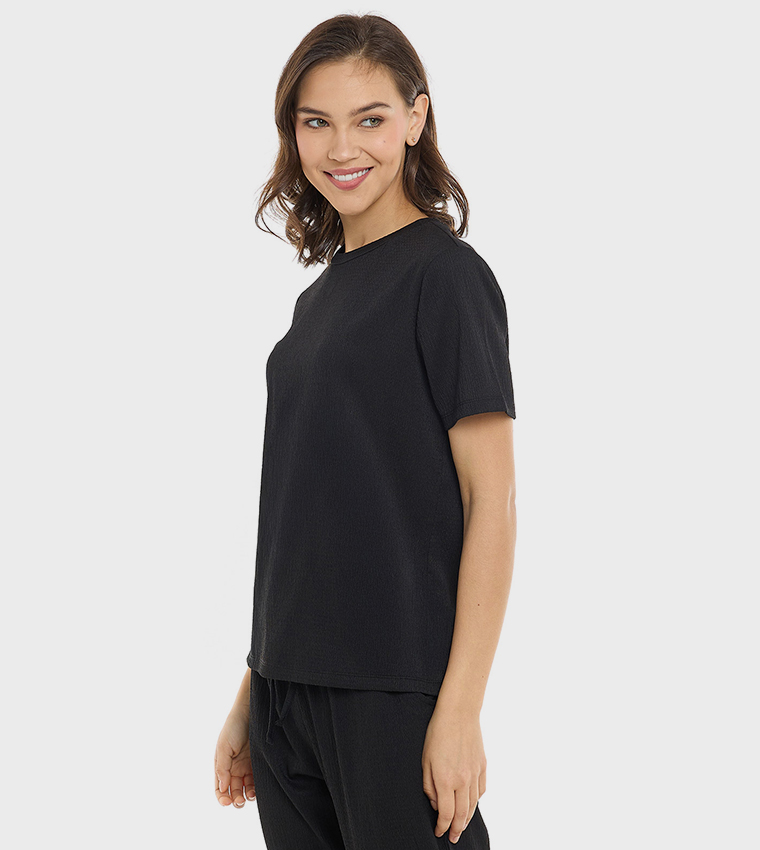 Texture T-Shirt with Crew Neck and Short Sleeves
