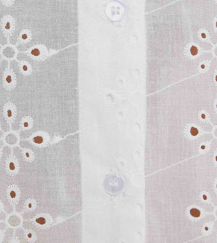 Schiffli Shirt with Classic Collar and 3/4 Sleeves