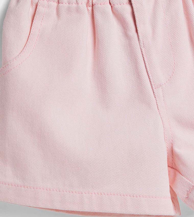 Solid Denim Shorts with Button Closure