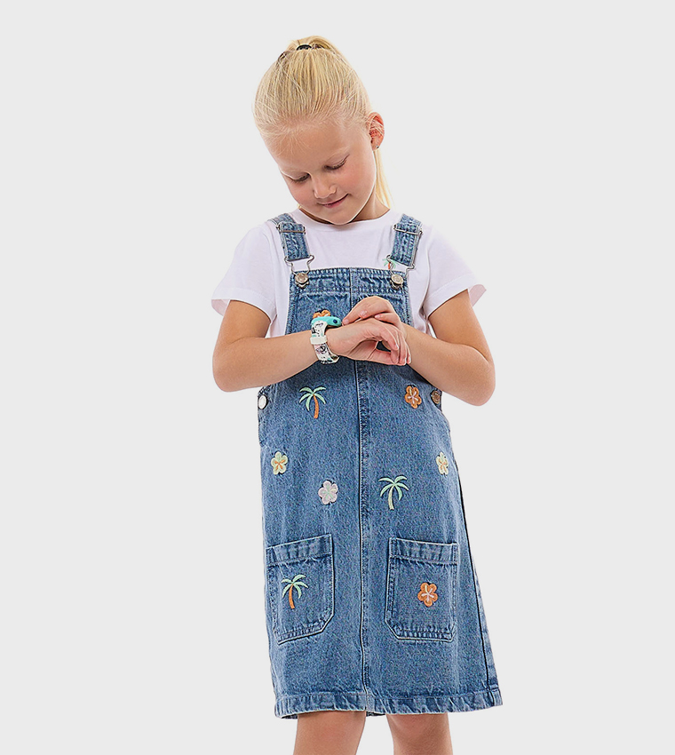 Buy R&B Embroidered Dungaree Dress In Blue | 6thstreet UAE Buy R&B Embroidered Dungaree Dress In Blue | 6thstreet UAE