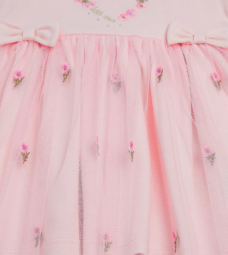 Embroidered Flared Dress with Peter Pan Collar and Puff Sleeves