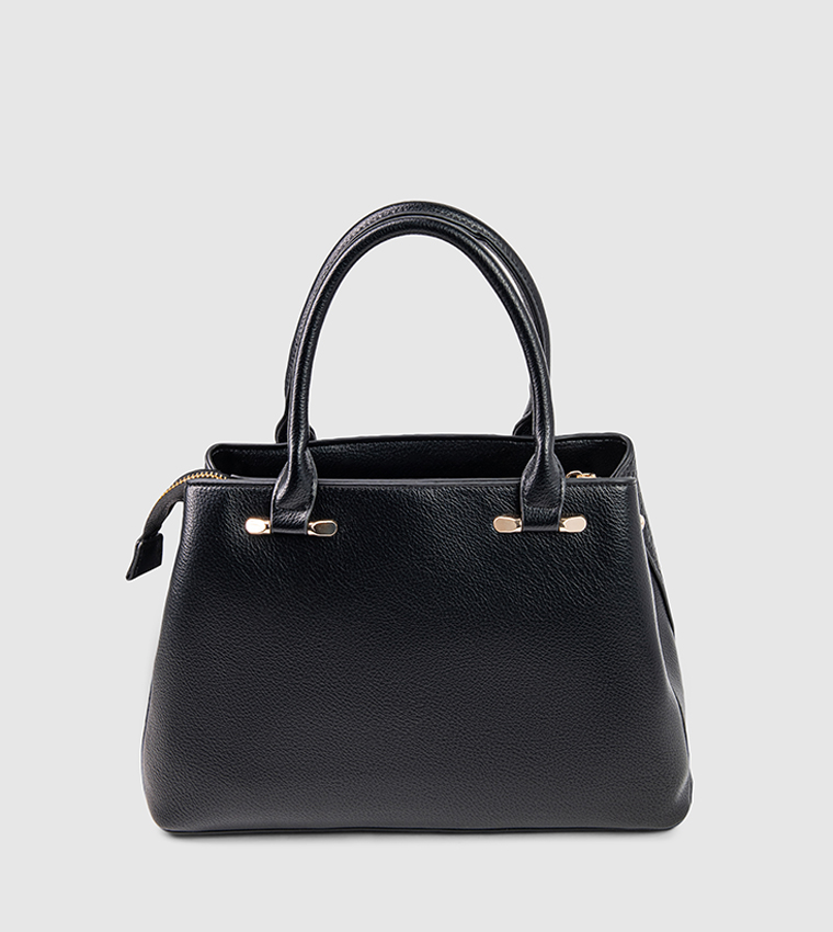 Textured Zip-Closure Satchel Bag