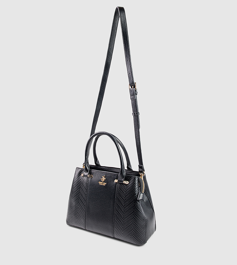 Textured Zip-Closure Satchel Bag