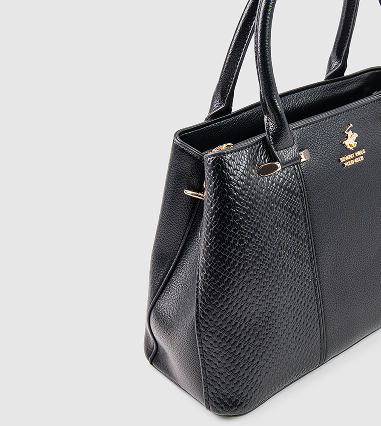 Textured Zip-Closure Satchel Bag