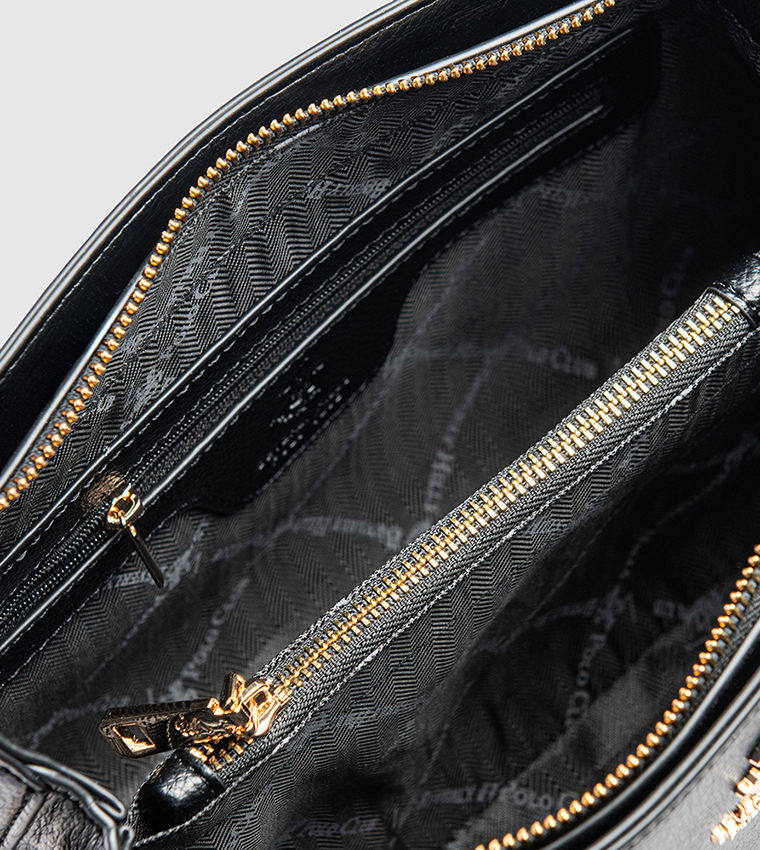 Textured Zip-Closure Satchel Bag