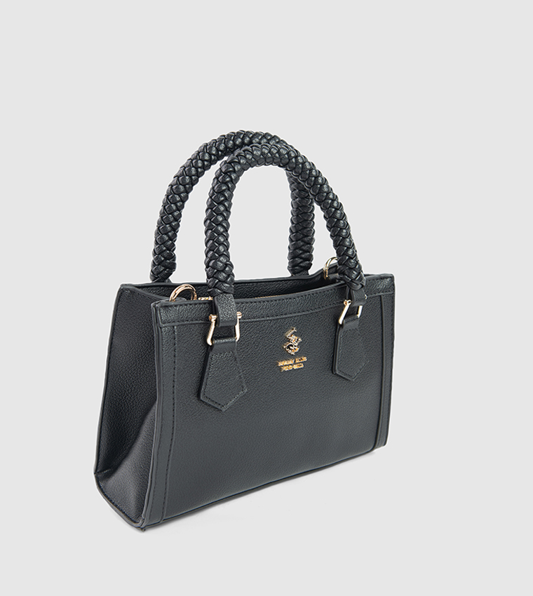 Textured Zip-Closure Satchel Bag