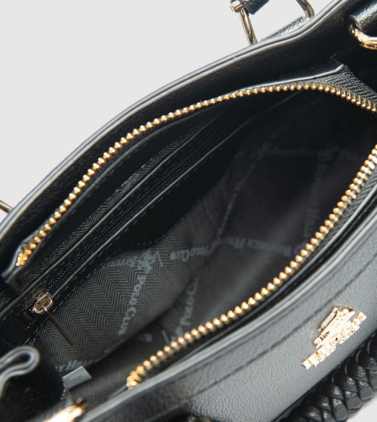 Textured Zip-Closure Satchel Bag