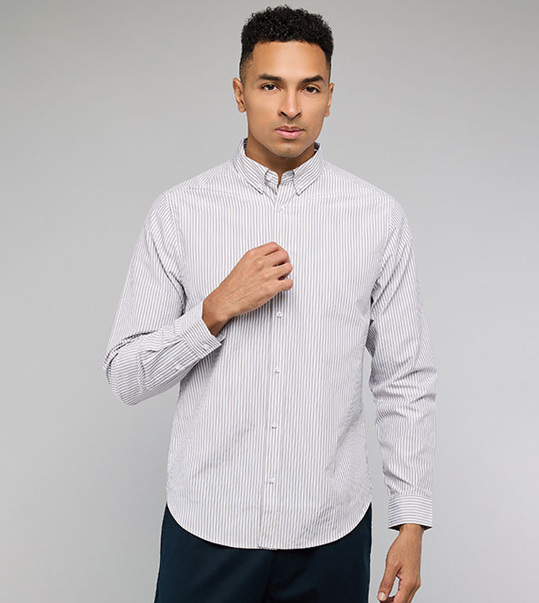Striped Shirt with Button-Down Collar and Long Sleeves