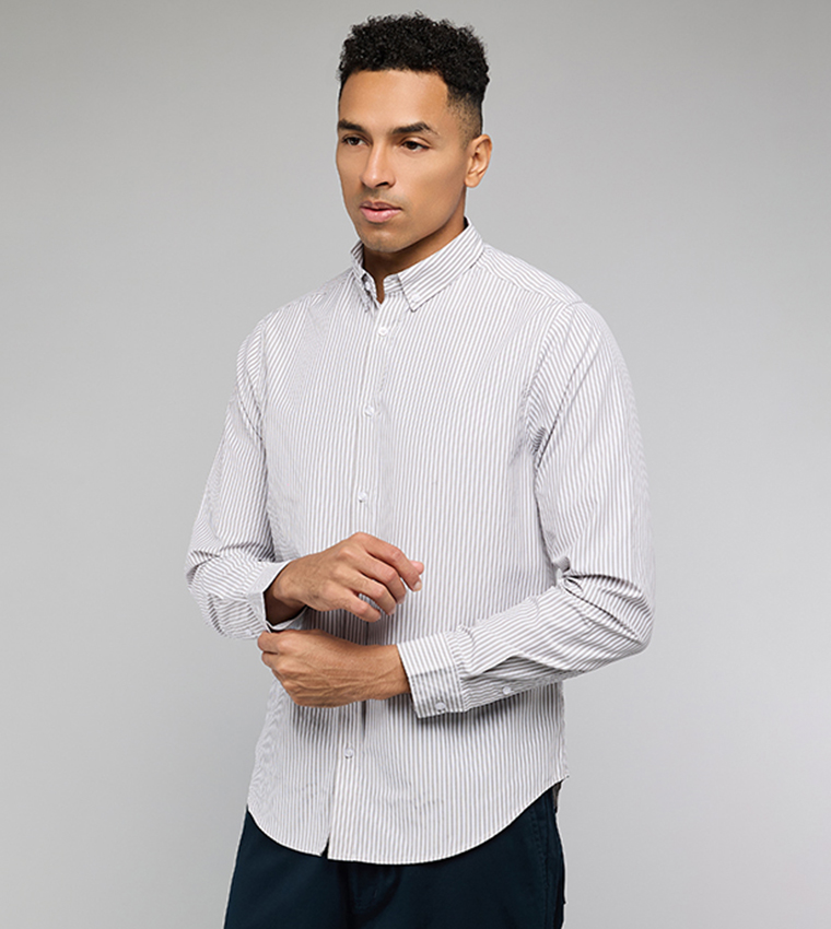 Striped Shirt with Button-Down Collar and Long Sleeves