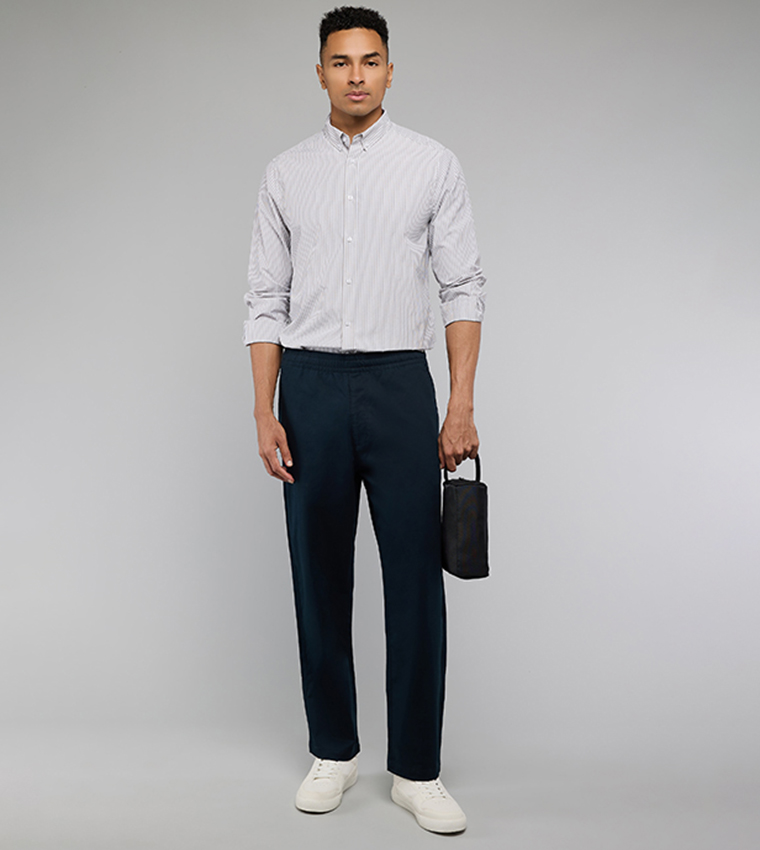 Striped Shirt with Button-Down Collar and Long Sleeves