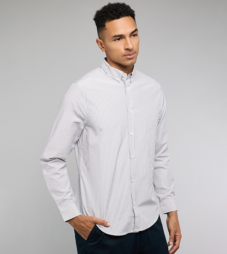 Striped Shirt with Button-Down Collar and Long Sleeves