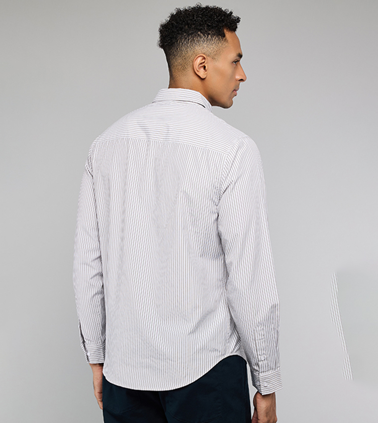 Striped Shirt with Button-Down Collar and Long Sleeves