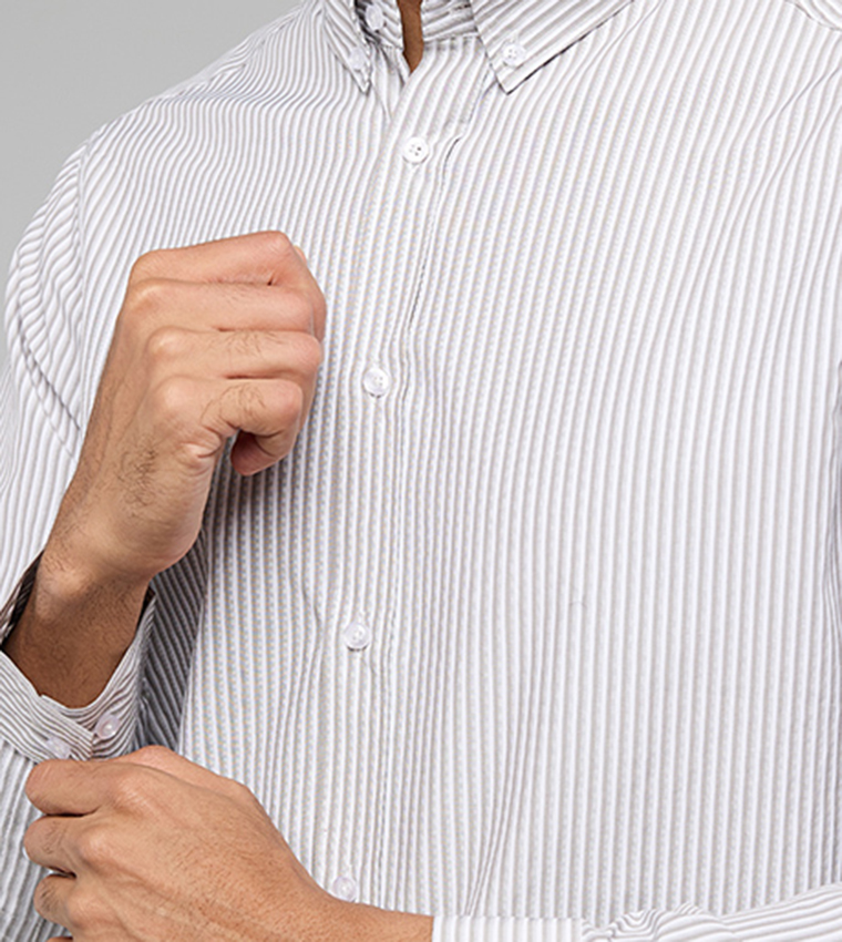 Striped Shirt with Button-Down Collar and Long Sleeves