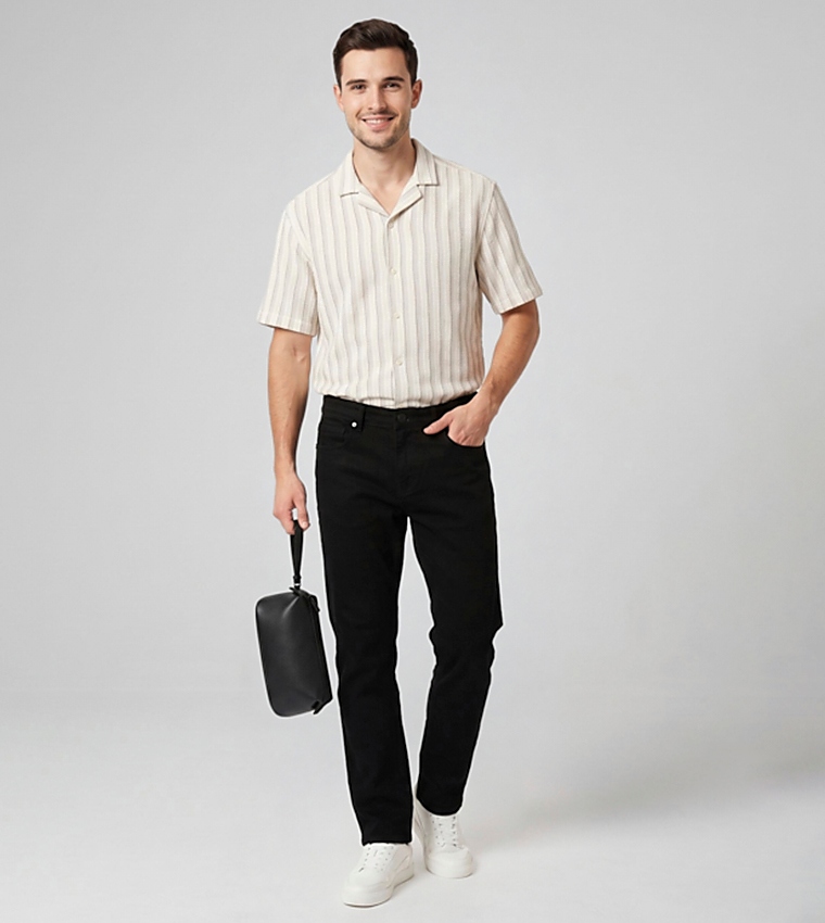 Solid Straight Fit Jeans with Button Closure