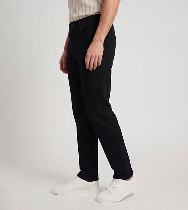 Solid Straight Fit Jeans with Button Closure