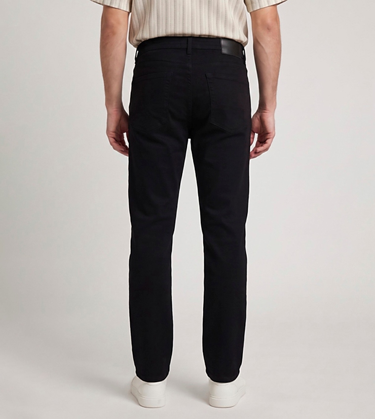 Solid Straight Fit Jeans with Button Closure